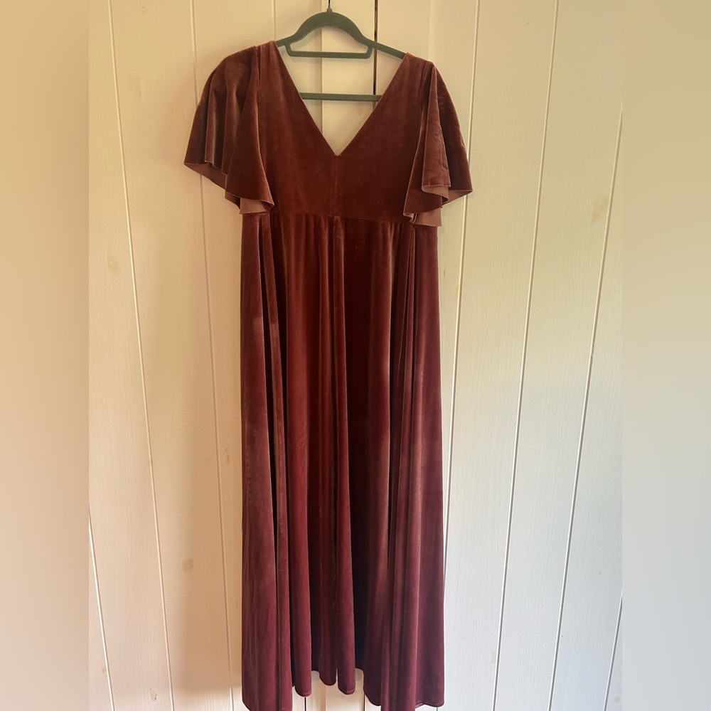 Jenny Yoo Rich Burgundy Gown - Velour bridesmaid gown, original price >$300 - Picture 4 of 4